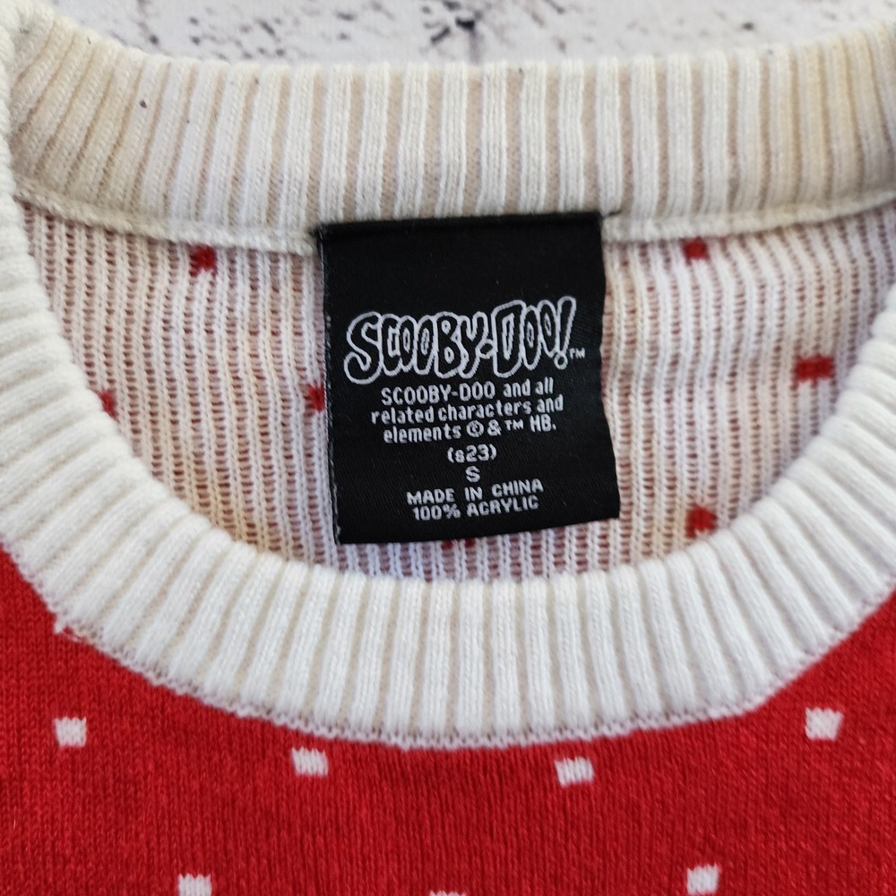 Scooby-Doo Christmas Sweater Red White Ruh-Roh Holiday Graphic Pullover Small - Picture 2 of 7
